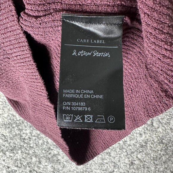 & Other Stories Tank Top Womens Medium Burgundy Ribbed Knit Silk Blend Crop - Picture 5 of 7